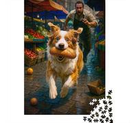 38x26cm/1000pcs, Puzzle Adulte avec 1000 Pièces, Border Collie Bread Run