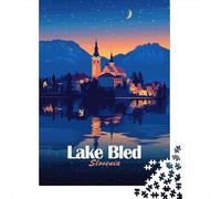 38x26cm/1000pcs, Puzzle Classique 1000 Pièces, Lake Bled Slovenia at Night