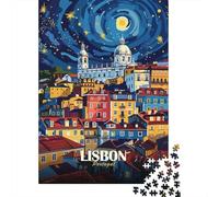 38x26cm/1000pcs, Puzzle Image 1000 Pièces, Lisbon Portugal Nightscape Art | Comme idée cadeau de Noël : Puzzle adulte 1000 pièces ; pour un cadeau qui reste agréable bien après les fêtes.