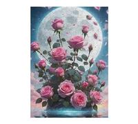 38x26cm/1000pcs Puzzle pour Adolescentes Pink Roses Under The Moon Puzzles pour Adolescentes, Jouets, Décoration Murale, Cadeaux pour Femmes, Défi Éducatif 38x26cm/1000pcs