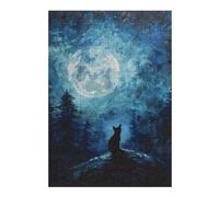 38x26cm/1000pcs Puzzle pour Adolescents Black Cat Under Full Moon Casse-tête pour Adultes, Jeu De Réflexion, Découpe De Précision, Jeu Stimulant, Cadeaux 38x26cm/1000pcs