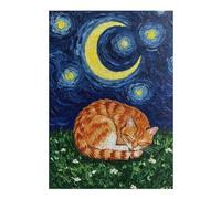 38x26cm/1000pcs Puzzle pour Adolescents Cat Sleeping Under Starry Night Sky Casse-tête pour Adultes, Jeu De Réflexion, Découpe De Précision, Jeu Stimulant, Cadeaux 38x26cm/1000pcs