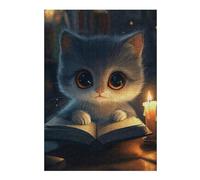 38x26cm/1000pcs Puzzle pour Adolescents Cute Cat Reading by Candlelight Puzzle pour Adultes - Jeu Pratique D'analyse Et De Logique - Cadeaux De Noël Et d'anniversaire 38x26cm/1000pcs