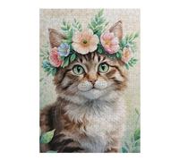 38x26cm/1000pcs Puzzle pour Adolescents Cute Cat with Flower Crown Watercolor Puzzles pour Adolescents - Jouets Anti-Stress - Une Œuvre d'art - Activités Amusantes À La Maison 38x26cm/1000pcs