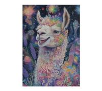 38x26cm/1000pcs Puzzle pour Adolescents Floral Llama - Vibrant Fine Art Portrait Casse-tête pour Adultes, Jeu De Réflexion, Découpe De Précision, Jeu Stimulant, Cadeaux 38x26cm/1000pcs