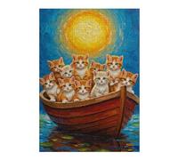 38x26cm/1000pcs Puzzle pour Adolescents Kittens in A Boat Painting Casse-tête pour Adultes, Jeu De Réflexion, Découpe De Précision, Jeu Stimulant, Cadeaux 38x26cm/1000pcs