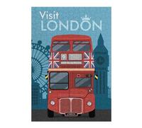 38x26cm/1000pcs Puzzle pour Adolescents Visit London with Bus Puzzles pour Adultes - Jouets À Monter Soi-même - Défi Difficile - Cadeaux Uniques pour Anniversaire Et Noël 38x26cm/1000pcs