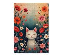 38x26cm/1000pcs Puzzle pour Adolescents Whimsical Cat Among Blooming Flowers Fine Art Puzzle pour Adultes Jeux Relaxants Cadeaux pour Femmes Cadeaux Uniques pour Anniversaire Et Noël 38x26cm/1000pcs