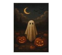 38x26cm/1000pcs Puzzle pour Adultes Cute Ghost with Pumpkins - Spooky Halloween Wall Art Puzzle pour Adultes, Jouet, Décoration Murale, Passe-Temps, Interaction Parent-Enfant 38x26cm/1000pcs
