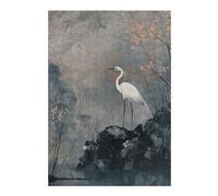 38x26cm/1000pcs Puzzle White Heron in Misty Landscape Puzzle pour Adultes Jeux Relaxants Améliore La Mémoire Cadeaux Uniques d'anniversaire Et De Noël 38x26cm/1000pcs