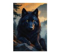 38x26cm/1000pcs Puzzles Black Wolf at Sunset Puzzles pour Adultes Jeux De Détente Décoration Parfaite Cadeaux Uniques d'anniversaire Et De Noël 38x26cm/1000pcs
