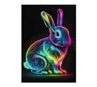 38x26cm/1000pcs Puzzles Neon Rainbow Bunny Puzzle pour Adultes Jeux Relaxants Découpe De Précision Cadeaux Uniques d'anniversaire Et De Noël 38x26cm/1000pcs