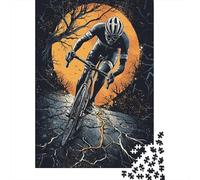 38x26cm/1000pcs Puzzles pour Adolescents Adultes Cycliste Coucher de Soleil Orange Cracked Asphalt Road Branche d'arbrees