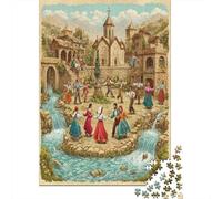 38x26cm/1000pcs Puzzles pour Adolescents Adultes dans Un Village du Moyen-Orient, Hommes et Femmes Dansent Main dans la Main en Cercle