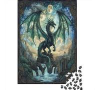 38x26cm/1000pcs Puzzles pour Adolescents Adultes Dragon, lac mystérieux Motif runique Ancien