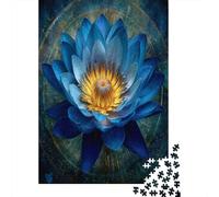 38x26cm/1000pcs Puzzles pour Adolescents Adultes Lotus Bleu Brillant avec de la lumière dorée