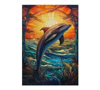 38x26cm/1000pcs Puzzles pour Adolescents Dolphin Stained Glass Puzzles pour Adultes Jeu Manuel Défi Difficile Aidez Votre Cerveau À Faire Travailler 38x26cm/1000pcs