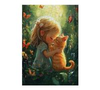 38x26cm/1000pcs Puzzles pour Adolescents Girl Hugging Cat with Butterflies Jeu De Puzzle Et De Réflexion, Cadeaux pour Femmes, À Offrir À Toute La Famille 38x26cm/1000pcs