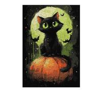 38x26cm/1000pcs Puzzles pour Adolescents Halloween Black Cat Pumpkin Art Print-2 Puzzles pour Adultes, Jouets À Monter Soi-même, Décoration Parfaite, Cadeaux d'anniversaire Uniques 38x26cm/1000pcs