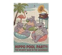 38x26cm/1000pcs Puzzles pour Adolescents Hippo Pool Party in The Savannah Puzzle pour Adultes - Jeu Familial - Niveau De Difficulté Élevé - Cadeaux De Noël Et d'anniversaire 38x26cm/1000pcs
