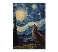 38x26cm/1000pcs Puzzles pour Adolescents Howling Wolf Starry Night Puzzle pour Adultes - Jeu Manuel - Décoration Parfaite - Difficile Et Stimulant 38x26cm/1000pcs