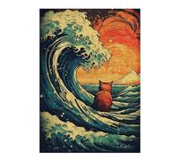 38x26cm/1000pcs Puzzles pour Adolescents Japan Wave Cat Puzzles pour Adultes : Analyse Et Logique du Jeu Pratique pour Anniversaire, Noël 38x26cm/1000pcs
