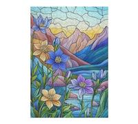 38x26cm/1000pcs Puzzles pour Adolescents Mountain Flowers Stained Glass Casse-têtes pour Adolescents - Jeu De Réflexion - Cadeau d'anniversaire - Activités Amusantes À La Maison 38x26cm/1000pcs
