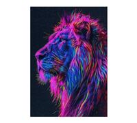 38x26cm/1000pcs Puzzles pour Adolescents Neon Glitch Lion Puzzle Mural, Jouet, Décoration, Défi Difficile, Cadeau Anti-Stress 38x26cm/1000pcs