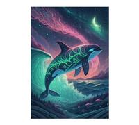 38x26cm/1000pcs Puzzles pour Adolescents Neon Orca in A Fantasy Landscape Jeu De Puzzle Et De Réflexion, Cadeaux pour Femmes, À Offrir À Toute La Famille 38x26cm/1000pcs