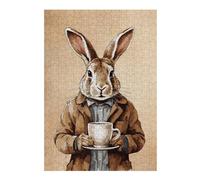 38x26cm/1000pcs Puzzles pour Adolescents Rabbit Animals Coffee Puzzle pour Adultes, Jeu De Réflexion, Cadeau pour Femmes, Défi Éducatif 38x26cm/1000pcs