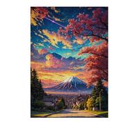 38x26cm/1000pcs Puzzles pour Adolescents Sakura Mount Fuji Sunset Anime Puzzle Anti-Stress - Décoration Idéale pour Un Anniversaire Ou Noël 38x26cm/1000pcs