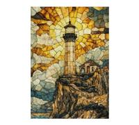 38x26cm/1000pcs Puzzles pour Adolescents Stained Glass Lighthouse Puzzle Mural, Jouet, Décoration, Défi Difficile, Cadeau Anti-Stress 38x26cm/1000pcs