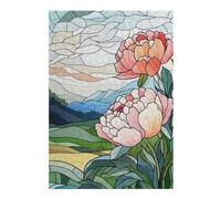 38x26cm/1000pcs Puzzles pour Adolescents Stained Glass Peonies Puzzles pour Adultes Jeux Amusants Vacances À La Maison Passer Le Temps Défi À Compléter 38x26cm/1000pcs