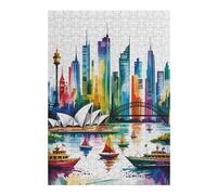 38x26cm/1000pcs Puzzles pour Adolescents Sydney Harbor Watercolor Painting Casse-têtes pour Adolescents - Jeu De Réflexion - Cadeau d'anniversaire - Activités Amusantes À La Maison 38x26cm/1000pcs