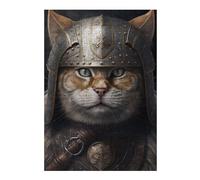 38x26cm/1000pcs Puzzles pour Adolescents Viking Cat Wearing Armor Puzzles pour Adultes Jeu Manuel Défi Difficile Aidez Votre Cerveau À Faire Travailler 38x26cm/1000pcs