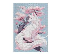 38x26cm/1000pcs Puzzles pour Adolescents White Kitsune Sakura Tree Puzzle pour Adultes, Jeu De Réflexion, Cadeau pour Femmes, Défi Éducatif 38x26cm/1000pcs