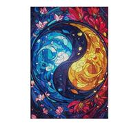 38x26cm/1000pcs Puzzles pour Adolescents Ying Yang Stained Glass Jeu De Puzzle Et De Réflexion, Cadeaux pour Femmes, À Offrir À Toute La Famille 38x26cm/1000pcs