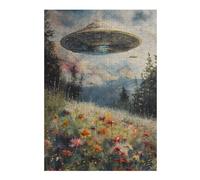 38x26cm/1000pcs Puzzles pour Adultes - Cadeaux UFO Over Flower Field Puzzle pour Adultes - Jeu Manuel - Décoration Murale - Cadeaux pour Amis Et Famille 38x26cm/1000pcs