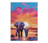 38x26cm/1000pcs Puzzles pour Adultes Elephants Africa Sunset Puzzles pour Adultes À Monter Soi-même - Jouets De Précision - Cadeaux Uniques pour Un Anniversaire Ou Noël 38x26cm/1000pcs