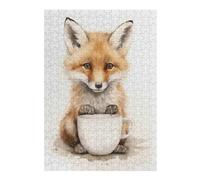 38x26cm/1000pcs Puzzles pour Adultes Fox with Coffee Mug Casse-tête pour Adultes, Jeu De Réflexion, Cadeaux pour Femmes, Interaction Parent-Enfant 38x26cm/1000pcs