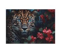 38x26cm/1000pcs Puzzles pour Adultes Jaguar in Red Flowers Puzzles pour Adolescents Jeux Relaxants Anti-Stress Difficiles Et Stimulants 38x26cm/1000pcs