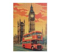 38x26cm/1000pcs Puzzles pour Adultes London's Iconic Red Bus and Big Ben Puzzles pour Adolescents Jeux Relaxants Anti-Stress Interaction Parent-Enfant 38x26cm/1000pcs