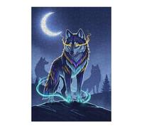 38x26cm/1000pcs Puzzles pour Adultes Mystical Wolf Pack Under Crescent Moon Puzzle pour Adultes - Jeu De Réflexion - Défi Difficile Et Stimulant 38x26cm/1000pcs