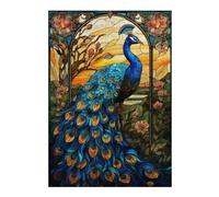 38x26cm/1000pcs Puzzles pour Adultes Peacock Stained Glass Jeux De Puzzle Relaxants Analyse Et Logique Cadeaux Uniques pour Un Anniversaire Et Noël 38x26cm/1000pcs