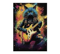 38x26cm/1000pcs Puzzles pour Adultes Rock Star Cat Guitar Art Puzzle - Jeu Manuel - Décoration Murale - Cadeaux Uniques pour Anniversaire Et Noël 38x26cm/1000pcs