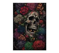 38x26cm/1000pcs Puzzles pour Adultes Skull and Flowers Artistic Fusion Puzzles pour Adolescents Jeu Manuel Améliore La Mémoire Cadeaux Uniques pour Anniversaire Et Noël 38x26cm/1000pcs