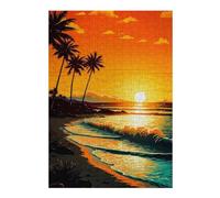38x26cm/1000pcs Puzzles pour Adultes Sunset Palm Beach Jeux De Puzzle Relaxants Course De Vitesse Manuelle Cadeaux Uniques pour Anniversaire Et Noël 38x26cm/1000pcs