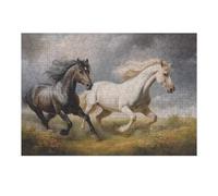 38x26cm/1000pcs Puzzles pour Adultes Two Running Horses Animals Puzzle pour Adultes Jeux Relaxants Analyse Et Logique Défi À Compléter 38x26cm/1000pcs