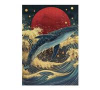 38x26cm/1000pcs Puzzles Pour Adultes Whale Riding Waves with Red Sun Jeu De Réflexion Puzzle, Passe-temps Idéal Pour Les Vacances À La Maison, Cadeaux D'anniversaire Et De Noël Uniques 38x26cm/1000pcs