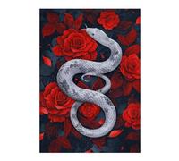 38x26cm/1000pcs Puzzles pour Adultes White Serpent Among Crimson Roses Puzzles pour Adolescents Jeux Relaxants Anti-Stress Difficiles Et Stimulants 38x26cm/1000pcs